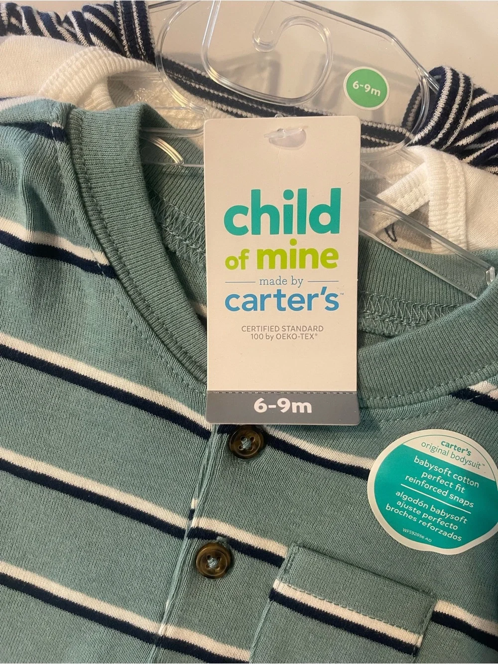 NWT -Carter's Child of Mine Green Striped Baby Bodysuit - 3-Pack